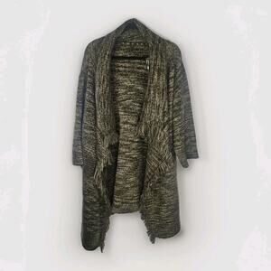 G.I.L.I. Women's Knit Sweater Cardigan Green Open Fringe M-XL PETITE NWOT Boho